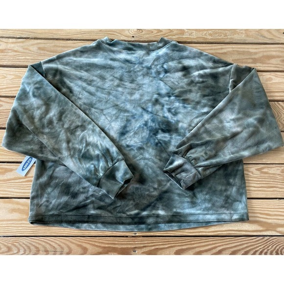 NWT Old Navy Sweatshirt Size Medium Women’s Green Velvet Crop - Picture 2 of 8